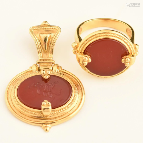 Greek Carnelian, 18k Yellow Gold Jewelry Suite.