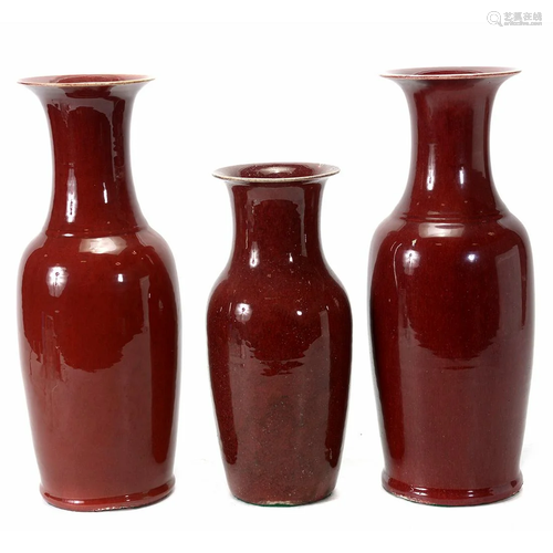 Three Chinese Ox Blood Baluster Vases