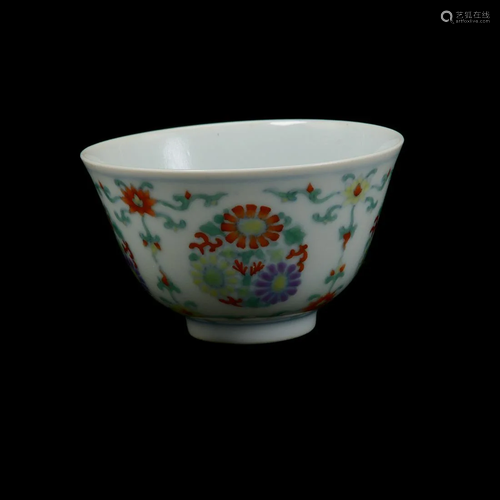 Chinese Doucai Porcelain Wine Cup.