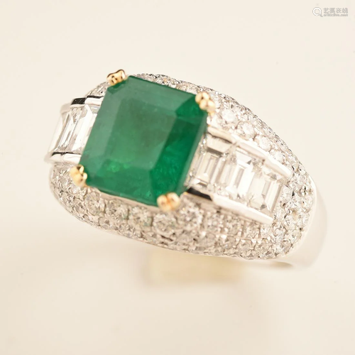 Emerald, Diamond, 18k Gold Ring.