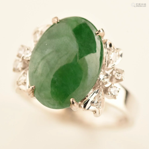 Jadeite Jade, Diamond, 18k White Gold Ring.