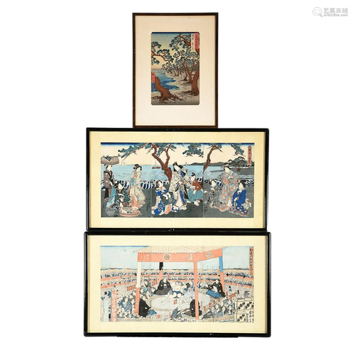 Three Framed Japanese Woodblock Prints