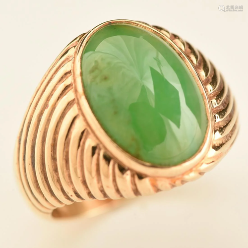 Men's Jadeite Jade, 14k Yellow Gold Ring.