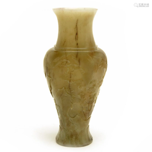 Chinese Mottled Celadon Jade Vase.