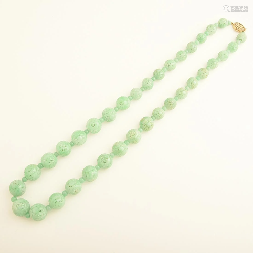 Jadeite Jade Bead, 14k Yellow Gold Necklace.