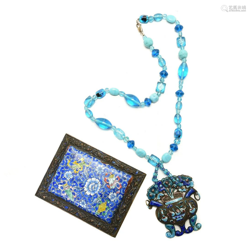 Two Chinese Enamel Necklace and A Plaque.