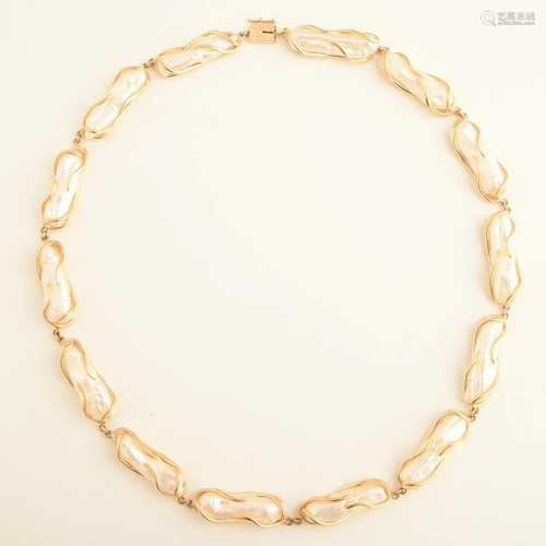 Cultured Pearl, 14k Yellow Gold Necklace.