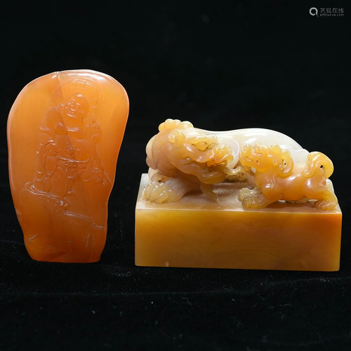 Two Carved Chinese Soap Stone Seals.