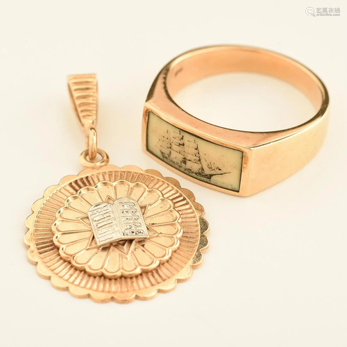 Collection of Two 14k Yellow Gold Jewelry Items.