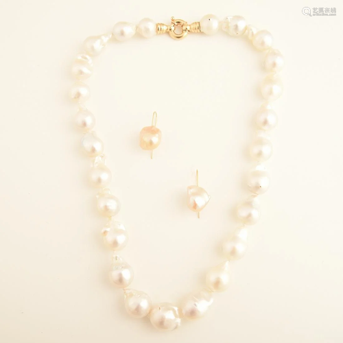 Baroque Cultured Pearl, 14k Yellow Gold Jewelry Suite.