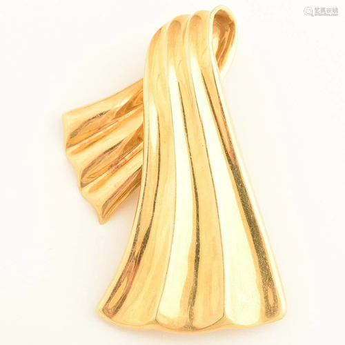 18k Yellow Gold Ribbon Brooch.