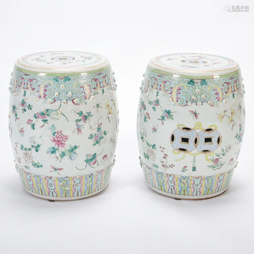 Pair of Chinese Drum Form Porcelain Garden Stools