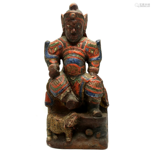 Chinese Carved and Polychrome Lacquered Deity