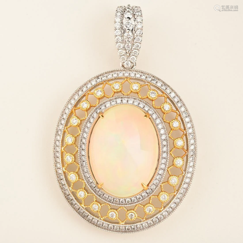 Opal, Diamond, 14k Gold Pendant Enhancer.