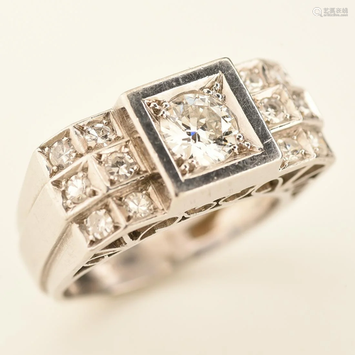 Diamond, Platinum, 14k White Gold Ring.