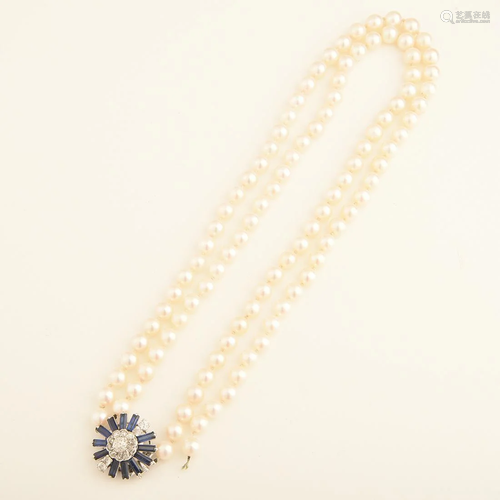 French Cultured Pearl, Diamond, Synthetic Sapphire