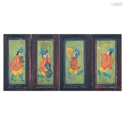 Four Folk Art Painted Wood Door Panels.