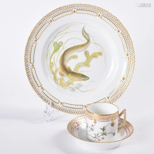 Royal Copenhagen Flora Danica Plate, Cup, and Saucer.