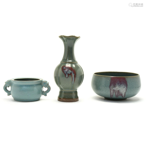 Three Chinese Jun Ware Type Porcelains