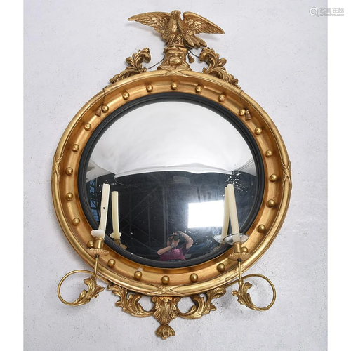 Federal Style Gilt Wood Framed Bull's Eye Wall Mirror.