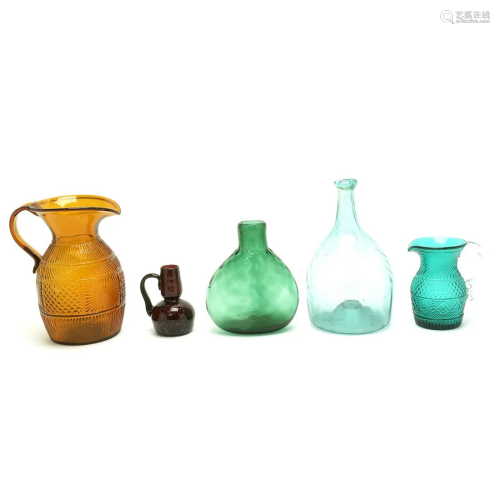 Five American Blown Glass and Blown Moulded Flas…