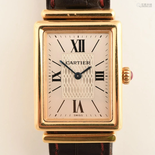 Cartier Tank 18k Yellow Gold, Leather Wristwatch - Ref.