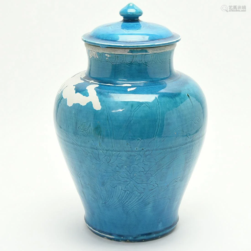 Chinese Blue Glazed Covered Jar