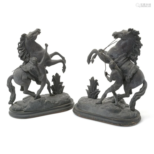 Pair of Black Metal Horse Figures.