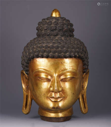 TIBETAN GILT BRONZE BUDDHA HEAD