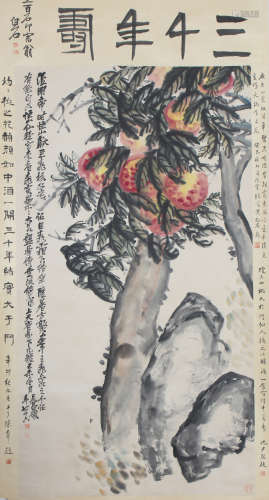 A CHINESE SCROLL PAINTING OF FLOWER BY WU CHANGSHUO