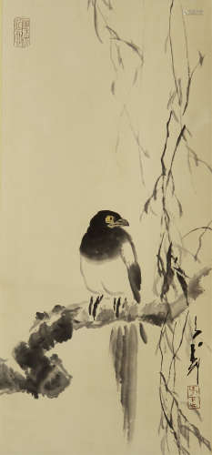 A CHINESE VERTICAL SCROLL PAINTING OF MAGPIE