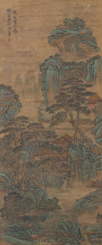 A CHINESE SCROLL PAINTING OF GREEN MOUNTAIN BY LANYING