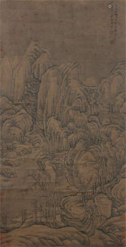A CHINESE SCROLL INK PAINTING OF MOUNTAIN