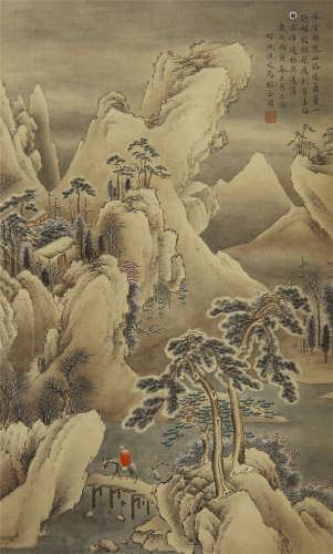 A CHINESE SCROLL PAINTING OF RIDING DONKEY IN MOUNTAIN BY MA QIZHOU