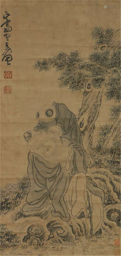 A CHINESE SCROLL PAINTING OF FIGURES UNDER TREE