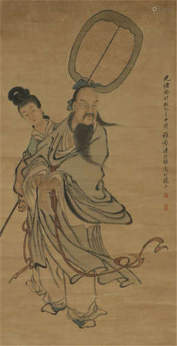 A CHINESE SCROLL PAINTING OF FIGURES
