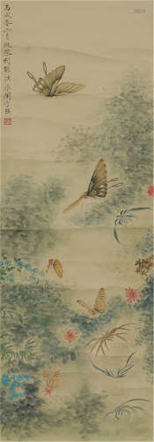 A CHINESE SCROLL PAINTING OF INSECT AND PLANTS TU