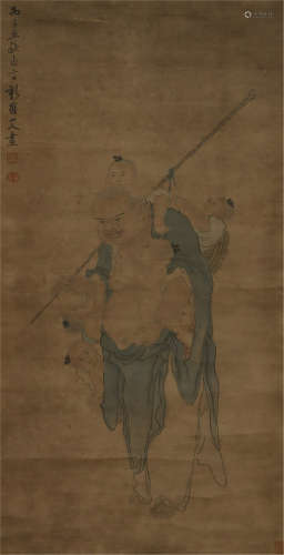 A CHINESE SCROLL PAINTING OF FIGURE TU