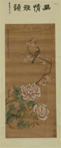 A CHINESE SCROLL PAINTING OF FLOWER AND BIRD TU