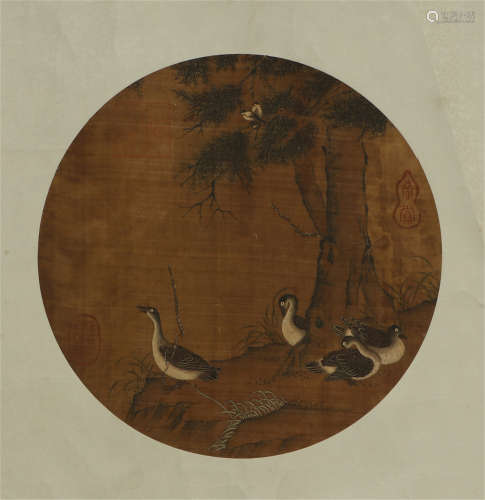A CHINESE SCROLL PAINTING OF DOMESTIC BIRD