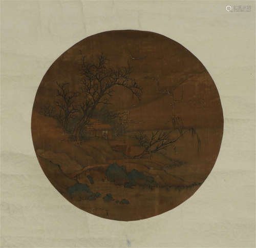 A CHINESE SCROLL PAINTING OF HOUSE BY THE RIVER