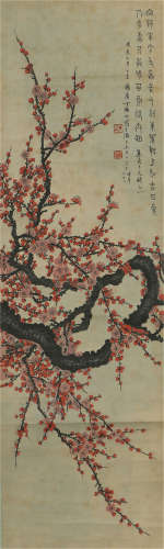 A CHINESE SCROLL PAINTING OF PLUM BLOSSOM