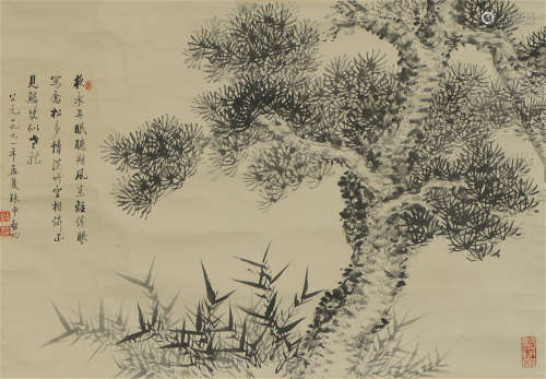 A CHINESE SCROLL PAINTING OF PINE TREE