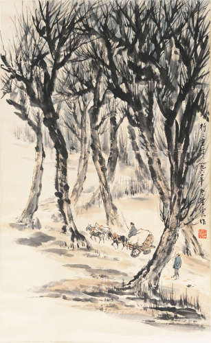 A CHINESE VERTICAL SCROLL OF PAINTING GO TO A FAIR BY ZHAO WANGYUN