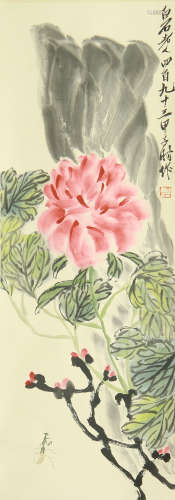 A CHINESE VERTICAL SCROLL OF PAINTING FLOWER BY QI BAISHI