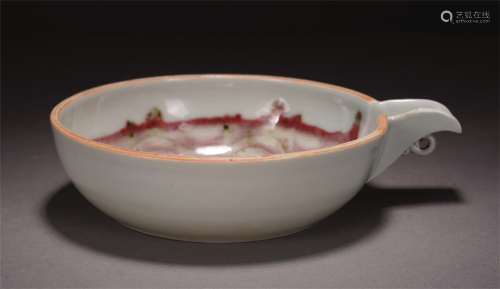 A CHINESE PORCELAIN RED UNDER GLAZE GOURD SHAPED LADLE