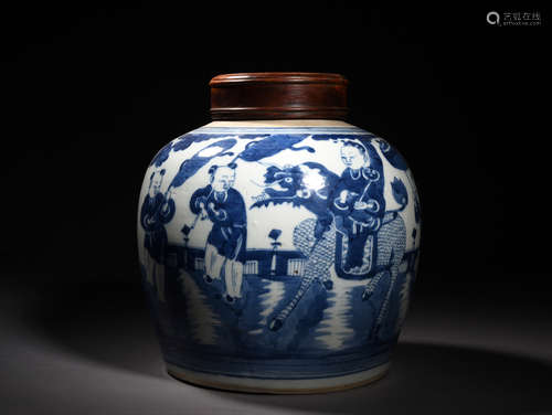 青花麒麟送子大罐 A Chinese Blue and White Kylin Painted Porcelain Jar