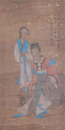 A CHINESE VERTICAL SCROLL OF PAINTING ANCIENT WOMAN BY QIAN SHUNJIU