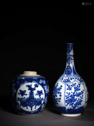 青花瓶 罐 A Chinese Blue and White Floral Porcelain Jar