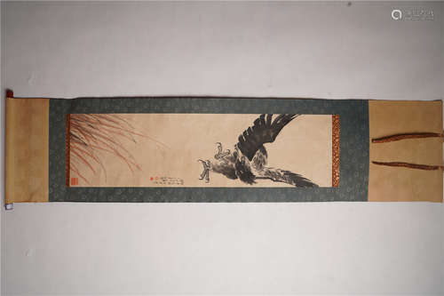 回流 徐悲鸿 雄鹰图轴 A Chinese Eagle Painting Scroll, Xu Beihong Mark